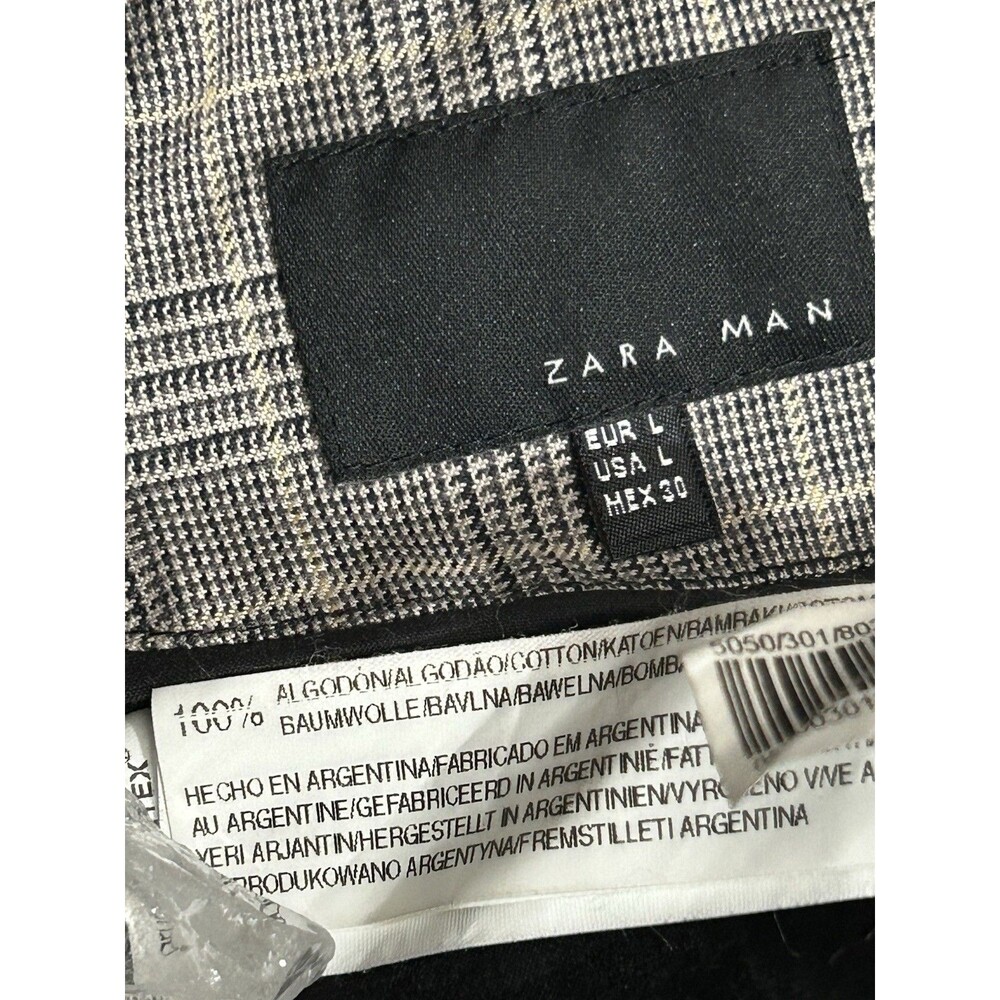 Zara Man Large Gray Black Glen Check Bomber Jacket 100% Cotton Harrington Plaid - Picture 8 of 8